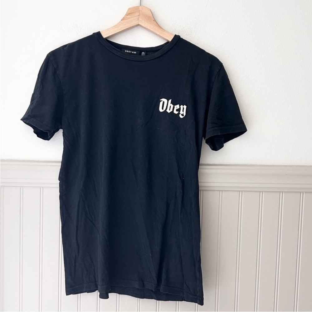 Y2K Obey Men’s XS Black Short Sleeve Logo Tee Shirt Graphic Cotton
